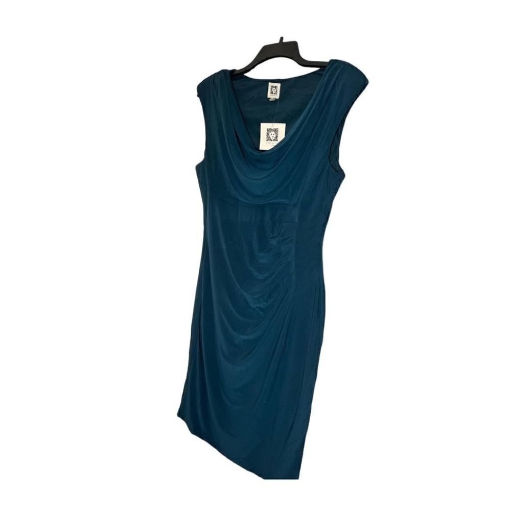 Anne Klein Womens Teal Green Cowl Neck Cap Sleeve Sheath Midi Dress Sz 12 New - Picture 3 of 7